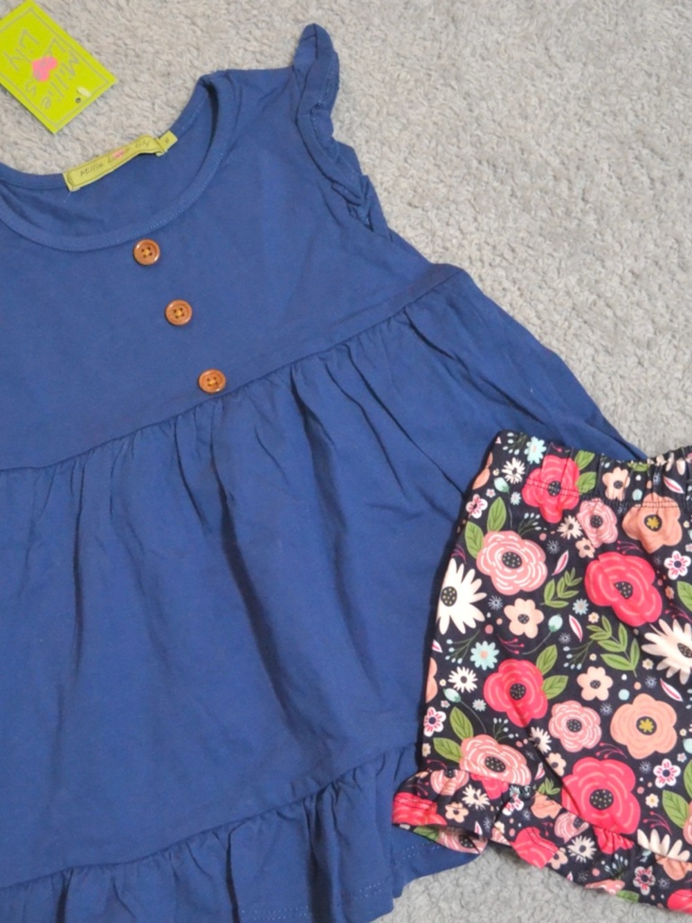 Girls' Navy Blue Floral Matching Set by